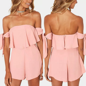 Pink Sexy Off the Shoulder Layered Playsuit