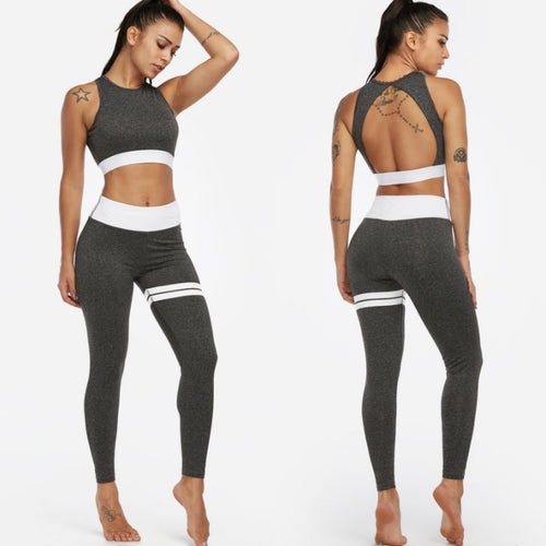 Active Backless High Waisted Gym Two-piece Set (Dark Grey)