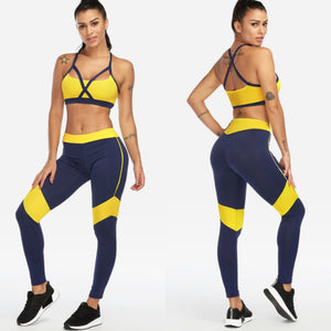 Blue and Yellow Two-piece Gym Wear Set