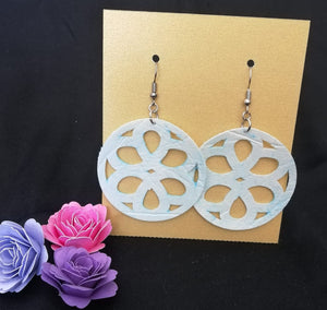 White Floral Cut-out Design Faux Leather Earring Set