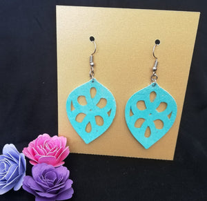 Teal Floral Cut-out Design Faux Leather Earring Set