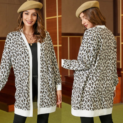 White Leopard Print Long Sleeves Coat