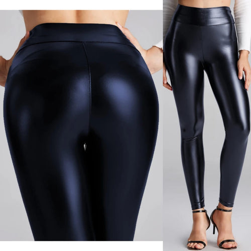 Navy Super Stretch Faux Leather Sexy Leggings
