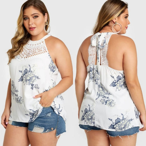 White Floral Backless Lace Detail Top