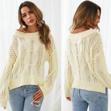 Load image into Gallery viewer, Hollow Design Cable Knit Round Neck Long Sleeves Sweater (Multiple)