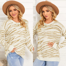 Load image into Gallery viewer, Beige Zebra Stripe Round Neck Sweater