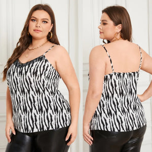 Plus Size White Leopard Print Backless Design Cami with Adjustable Shoulder Straps
