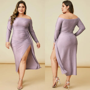 Plus Size Pink Off the Shoulder Pleated Mini Dress