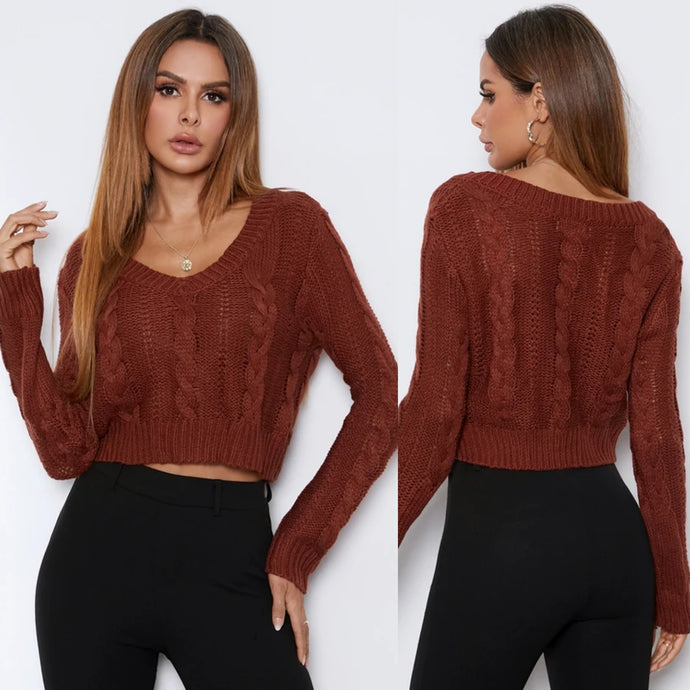 Cable Knit V-Neck Long Sleeves Casual Sweater (Multiple)