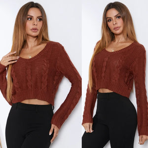 Cable Knit V-Neck Long Sleeves Casual Sweater (Multiple)