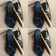 Load image into Gallery viewer, Black Leather Wedge Sandals