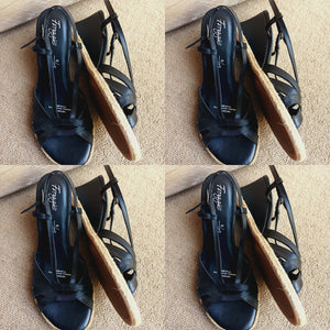 Black Leather Wedge Sandals