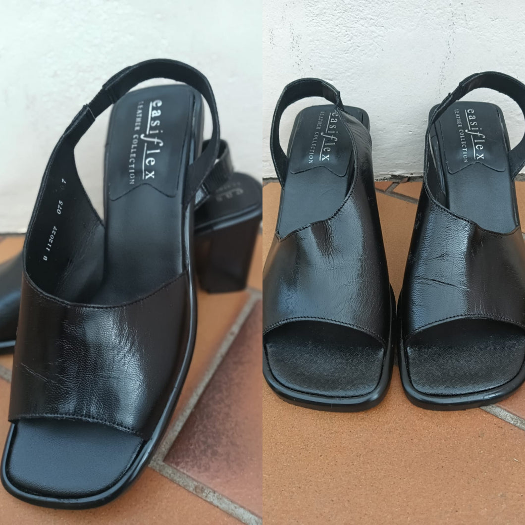Black Leather Heel Sandals