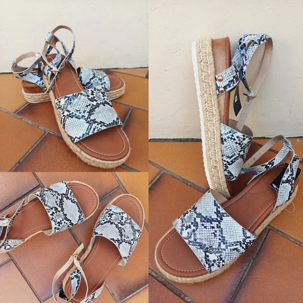 Snakeskin Print Strapped Espadrilles