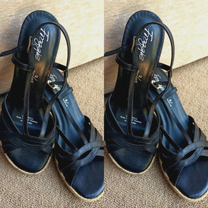 Black Leather Wedge Sandals