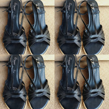 Load image into Gallery viewer, Black Leather Wedge Sandals