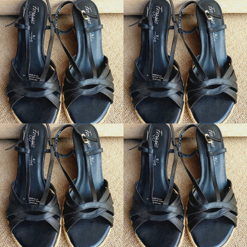 Black Leather Wedge Sandals