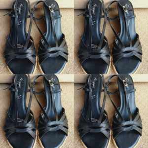 Black Leather Wedge Sandals