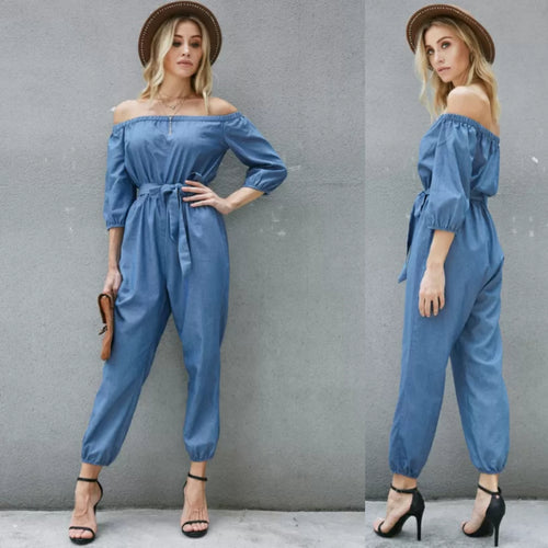 Denim Jumpsuit with Belt