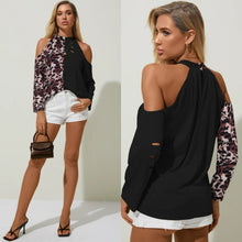 Load image into Gallery viewer, Leopard Print Patchwork Cold Shoulder Long Sleeves Top