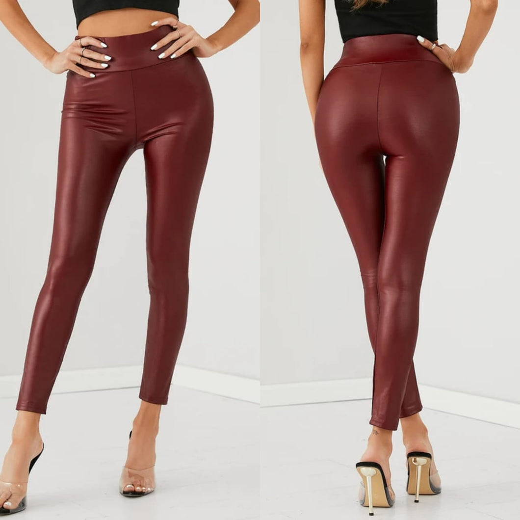 Burgundy Super Stretch Faux Leather Leggings – Chasing Trends Fashion