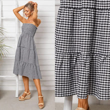 Load image into Gallery viewer, Tube Top Plaid Shirring Tiered Design Midi Dress (Multiple)