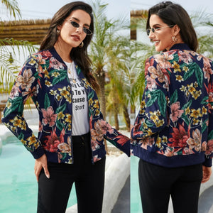 Black Floral Zip Design Jacket