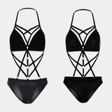 Load image into Gallery viewer, Black Criss-cross Halter Lingerie Set