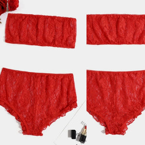 Red Lace Tube Top Two-piece Sleeveless Lingerie Set