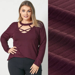 Claret Plus Size Crew Neck Criss-Cross Long Sleeves Knitwear