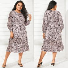 Load image into Gallery viewer, Plus Size Pink Crew Neck Polka Dot Tie-up Midi Dress