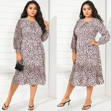 Load image into Gallery viewer, Plus Size Pink Crew Neck Polka Dot Tie-up Midi Dress