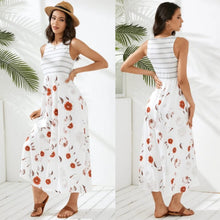 Load image into Gallery viewer, Floral Print &amp; Striped Patchwork Crew Neck Maxi Dress