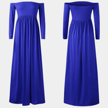 Load image into Gallery viewer, Blue Off the Shoulder High Elastic Maternity Maxi Dress