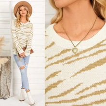 Load image into Gallery viewer, Beige Zebra Stripe Round Neck Sweater