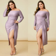 Load image into Gallery viewer, Plus Size Pink Off the Shoulder Pleated Mini Dress