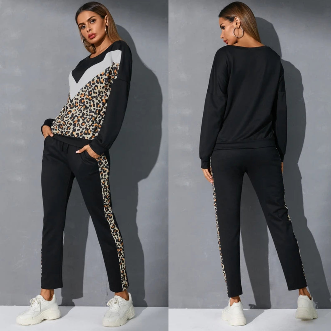 Black leopard sales print tracksuit