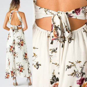 Floral Strappy Back Side Split Maxi Dress